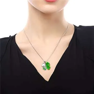 TRUEGOOD Four Leaf Clovers Necklace with Heart Crystals