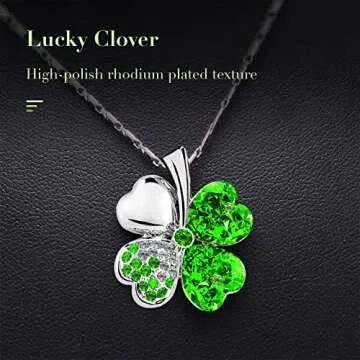 TRUEGOOD Four Leaf Clovers Necklace with Heart Crystals