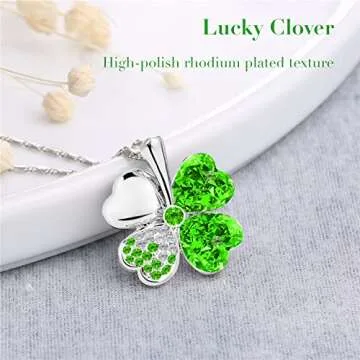 TRUEGOOD Four Leaf Clovers Necklace with Heart Crystals