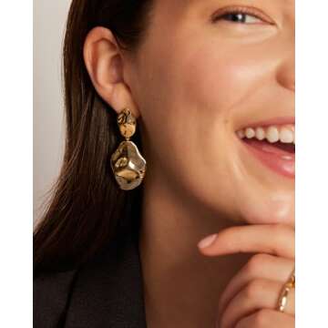 PAVOI 14K Yellow Gold Plated 925 Sterling Silver Posts Teardrop Statement Dangle Earrings | Lightwei...