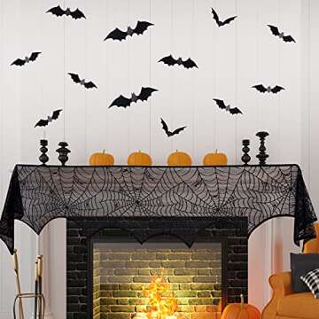 Halloween Decor Set with Spiderweb Scarf & 3D Bats