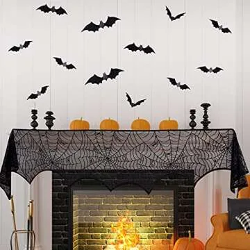 Halloween Decor Set with Spiderweb Scarf & 3D Bats