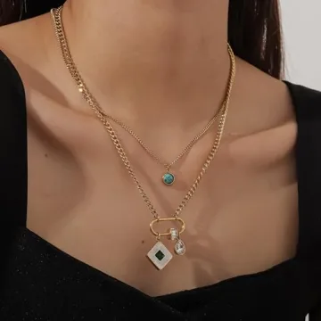 Vintage Charm Necklace with Turquoise Gemstone Pendant