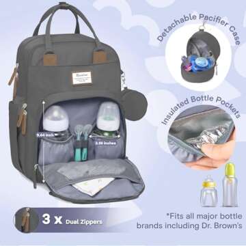 RUVALINO Diaper Bag Backpack, Multifunction Travel Pack Maternity Baby Changing Bags, Large Capacity, Waterproof, Iron Gray