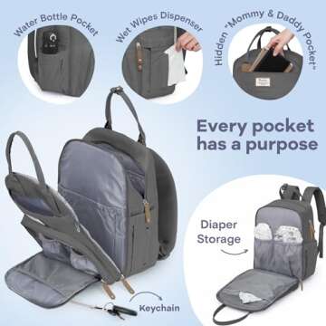 RUVALINO Diaper Bag Backpack, Multifunction Travel Pack Maternity Baby Changing Bags, Large Capacity, Waterproof, Iron Gray