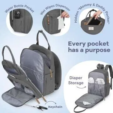 RUVALINO Diaper Bag Backpack, Multifunction Travel Pack Maternity Baby Changing Bags, Large Capacity, Waterproof, Iron Gray