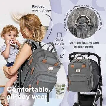 RUVALINO Diaper Bag Backpack, Multifunction Travel Pack Maternity Baby Changing Bags, Large Capacity, Waterproof, Iron Gray
