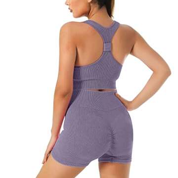 JOTEUS Workout Outfits for Women 2 Piece Yoga Set Seamless Ribbed Sports Bra High Waist Gym Shorts Activewear Sets