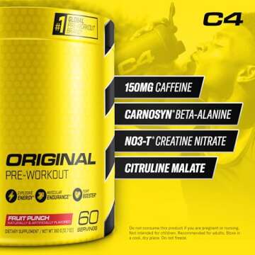 C4 Original Pre Workout Powder Fruit Punch - Vitamin C for Immune Support - Sugar Free Preworkout En...