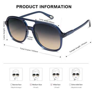 SOJOS Retro Polarized Aviator Sunglasses for Women Men Classic 70s Vintage Trendy Square Aviators SJ2174, Dark Blue/Grey Gradient Brown