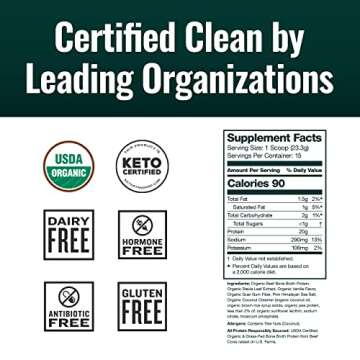 Natural Force - Vanilla Organic Bone Broth Protein Powder, Grass-Fed & Keto Certified, Types I, II & III Collagen, Smooth and Creamy, Perfect for Smoothies & Shakes, 12.3 oz