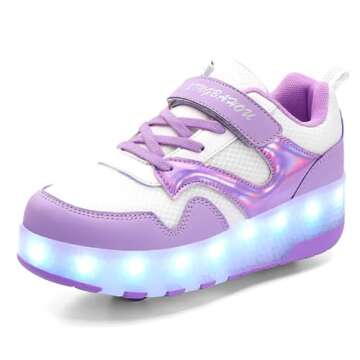 HHSTS Kids Shoes - New Upgraded with Wheels LED Light Color Shoes Shiny Roller Skates Skate Shoes Si...