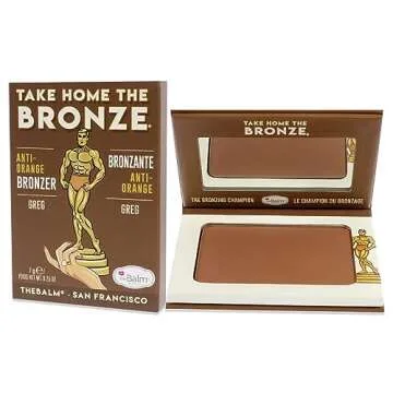 theBalm Take Home The Bronze, Greg, Long Lasting, Anti-Orange Bronzer, Durable Cosmetics, Contour Powder, lighter skin tones, Brown 0.25 Fl Oz