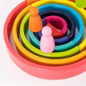 XJYQJD Wooden Rianbow Stacker Playset, 4-in-1 Rainbow Stacking Toys Building Blocks for Kids Ages 3 4 5 Preschool Montessori Toys Christmas Birthday Gifts for Toddlers Boys Girls 3-5 (45 Pieces)