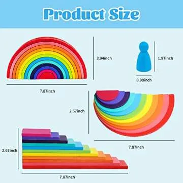 XJYQJD Wooden Rianbow Stacker Playset, 4-in-1 Rainbow Stacking Toys Building Blocks for Kids Ages 3 4 5 Preschool Montessori Toys Christmas Birthday Gifts for Toddlers Boys Girls 3-5 (45 Pieces)