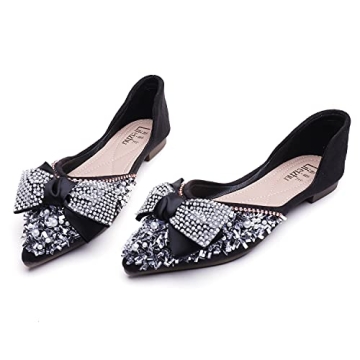 QXCGDYXT Rhinestone Wedding Flats for Women – Stylish Ballet Flats with Comfort