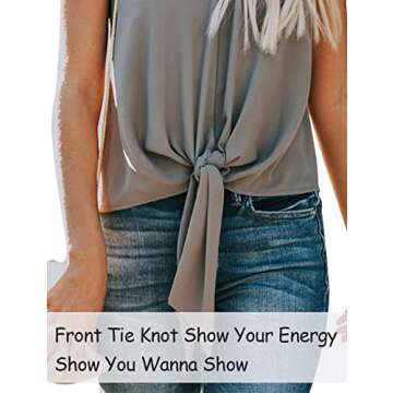 Topstype Women's Summer Sleeveless Crew Neck Tank Tops Camis Front Tie Knot Casual Shirt Keyhole Front Blouse