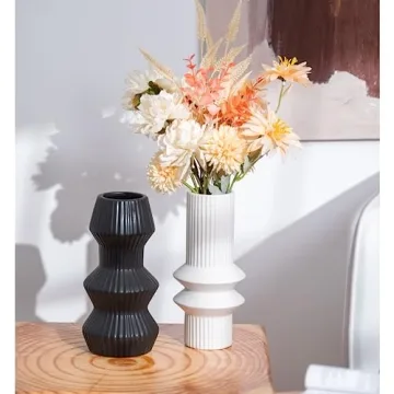 TERESA'S COLLECTIONS Black and White Modern Vases for Home Decor,Decorative Flower Fornasetti Christmas Ceramic Vase for Fireplace,Living Room,Mantel,Shelf,Table,Ideal Gifts for Mom,8.4"-Vase Set of 2