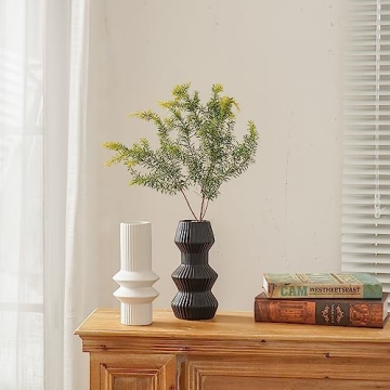 TERESA'S COLLECTIONS Black and White Modern Vases for Home Decor,Decorative Flower Fornasetti Christmas Ceramic Vase for Fireplace,Living Room,Mantel,Shelf,Table,Ideal Gifts for Mom,8.4"-Vase Set of 2