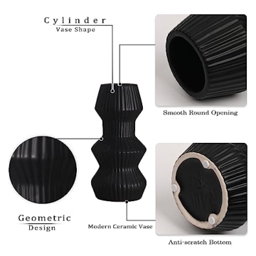 TERESA'S COLLECTIONS Black and White Modern Vases for Home Decor,Decorative Flower Fornasetti Christmas Ceramic Vase for Fireplace,Living Room,Mantel,Shelf,Table,Ideal Gifts for Mom,8.4"-Vase Set of 2