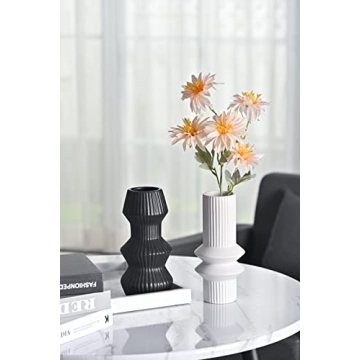 TERESA'S COLLECTIONS Black and White Modern Vases for Home Decor,Decorative Flower Fornasetti Christmas Ceramic Vase for Fireplace,Living Room,Mantel,Shelf,Table,Ideal Gifts for Mom,8.4"-Vase Set of 2