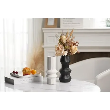 TERESA'S COLLECTIONS Black and White Modern Vases for Home Decor,Decorative Flower Fornasetti Christmas Ceramic Vase for Fireplace,Living Room,Mantel,Shelf,Table,Ideal Gifts for Mom,8.4"-Vase Set of 2