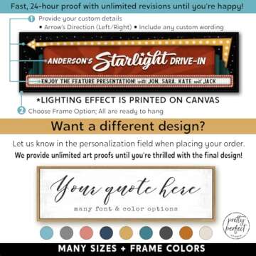 Pretty Perfect Studio Personalized Family Drive-In Theater Arrow Starlight Home Theatre Cinema Canvas Wall Art 20"x40"