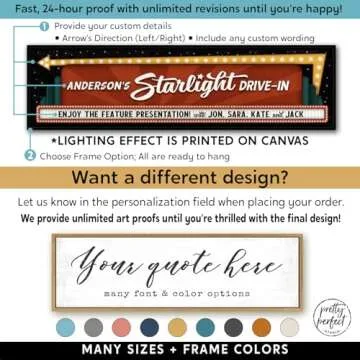 Pretty Perfect Studio Personalized Family Drive-In Theater Arrow Starlight Home Theatre Cinema Canvas Wall Art 20"x40"