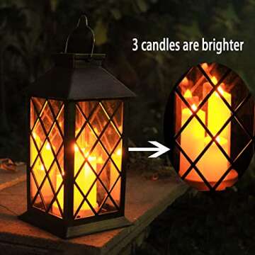 Solar Outdoor Lantern, Garden Hanging Waterproof Lanterns PVC Upgrade 3 LED Flickering Flameless Can...