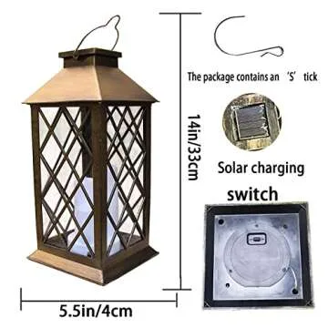 Solar Outdoor Lantern, Garden Hanging Waterproof Lanterns PVC Upgrade 3 LED Flickering Flameless Candle Decorative for Garden Women Mom Grandma Halloween Gifts (Grid Candle)