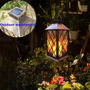 Solar Outdoor Lantern, Garden Hanging Waterproof Lanterns PVC Upgrade 3 LED Flickering Flameless Candle Decorative for Garden Women Mom Grandma Halloween Gifts (Grid Candle)