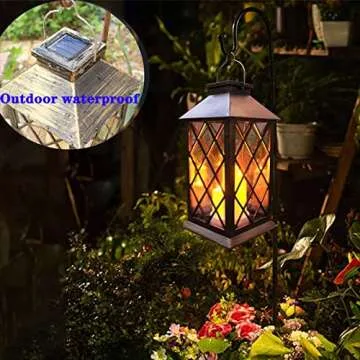 Solar Outdoor Lantern, Garden Hanging Waterproof Lanterns PVC Upgrade 3 LED Flickering Flameless Candle Decorative for Garden Women Mom Grandma Halloween Gifts (Grid Candle)