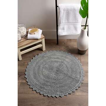 DII Crochet Collection Reversible Bath Mat, Round, 27.5" Diameter, Gray