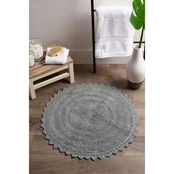 DII Crochet Collection Reversible Bath Mat, Round, 27.5" Diameter, Gray