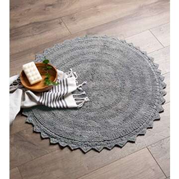 DII Crochet Collection Reversible Bath Mat, Round, 27.5" Diameter, Gray