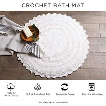 DII Crochet Collection Reversible Bath Mat, Round, 27.5" Diameter, Gray