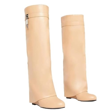 Keleimusi Stylish Fold Over Wedge Knee High Boots