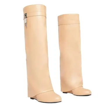 Keleimusi Stylish Fold Over Wedge Knee High Boots