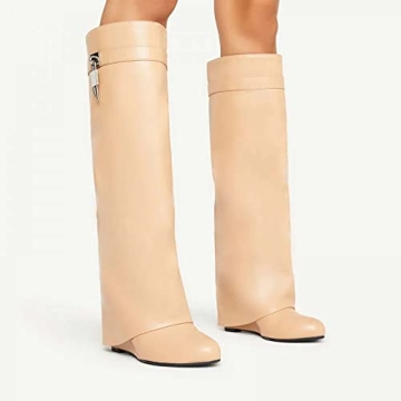 Keleimusi Stylish Fold Over Wedge Knee High Boots