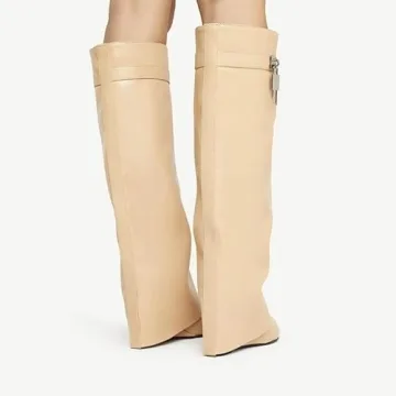 Keleimusi Stylish Fold Over Wedge Knee High Boots