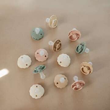 FRIGG Daisy SilkySoft Silicone Baby Pacifier | Made in Denmark | BPA-Free (Cotton Candy/Sandstone, 6-18 Months)