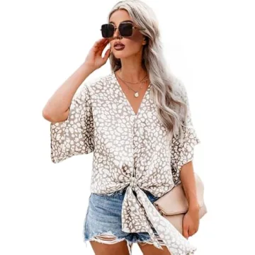 Farktop Stylish Floral V Neck Tie Blouses for Women
