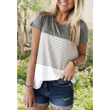 YunJey Triple Color Block Stripe T-Shirt Stylish Summer Top