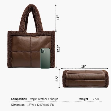 Like Dreams Large Sherpa Tote Bag for Women - Stylish Vegan Leather