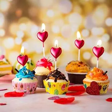 BBTO Metallic Heart Birthday Cake Candles Cupcake Topper Candles Cake Dessert Holders for Wedding, A...