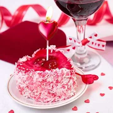 BBTO Metallic Heart Birthday Cake Candles Cupcake Topper Candles Cake Dessert Holders for Wedding, Anniversary, Romantic Night, Mother's Day, Party Decoration(10,Red)