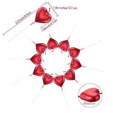 BBTO Metallic Heart Birthday Cake Candles Cupcake Topper Candles Cake Dessert Holders for Wedding, Anniversary, Romantic Night, Mother's Day, Party Decoration(10,Red)