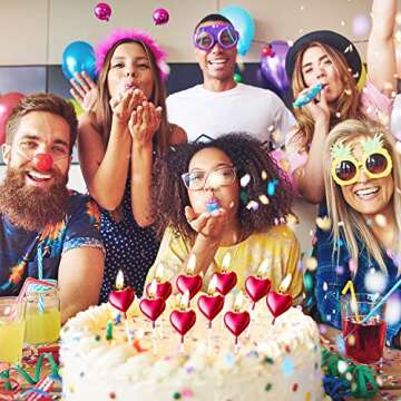 BBTO Metallic Heart Birthday Cake Candles Cupcake Topper Candles Cake Dessert Holders for Wedding, Anniversary, Romantic Night, Mother's Day, Party Decoration(10,Red)