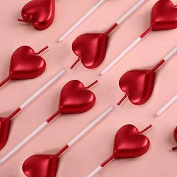 BBTO Metallic Heart Birthday Cake Candles Cupcake Topper Candles Cake Dessert Holders for Wedding, Anniversary, Romantic Night, Mother's Day, Party Decoration(10,Red)
