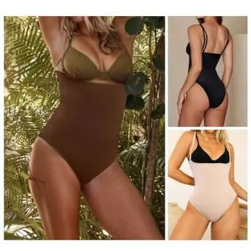 FeelinGirl Women Shapewear Tummy Control Underwear High Waisted Panties Butt Lifting Stomach Shapewear Slimming Waistband Beige